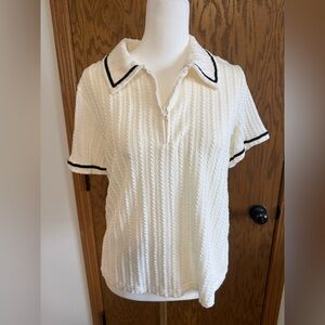 Cream Textured Polo Top